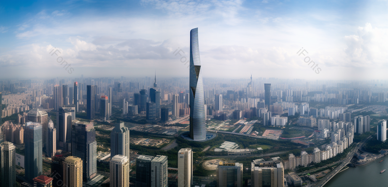 航拍清早云烟缭绕的城市高楼大厦,高清,摄影图,摄影图片,图片大全,摄影图免费下载